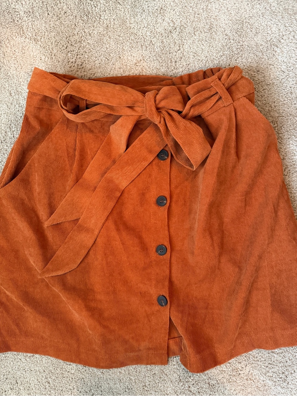 Fashion Nova Rust Button-Front Tie-Waist Corduroy Mini Skirt